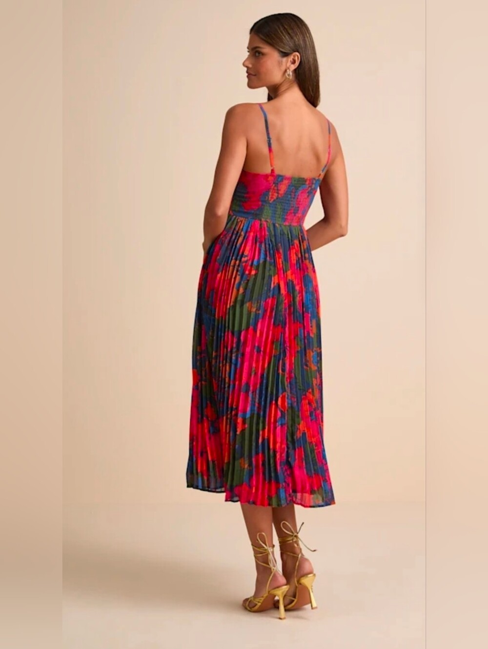 Lulu's Dorothy Dark Blue Multi Floral Print Pleated Midi Dress Size XL - Picture 2 of 10
